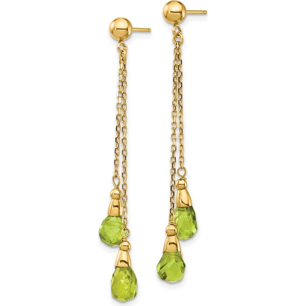 14K Yellow Gold Peridot Dangle Earrings with Natural Teardrop Stones - 1.0 Carat Total Peridot Weight by Monteluci Fine Jewelry - Image 2