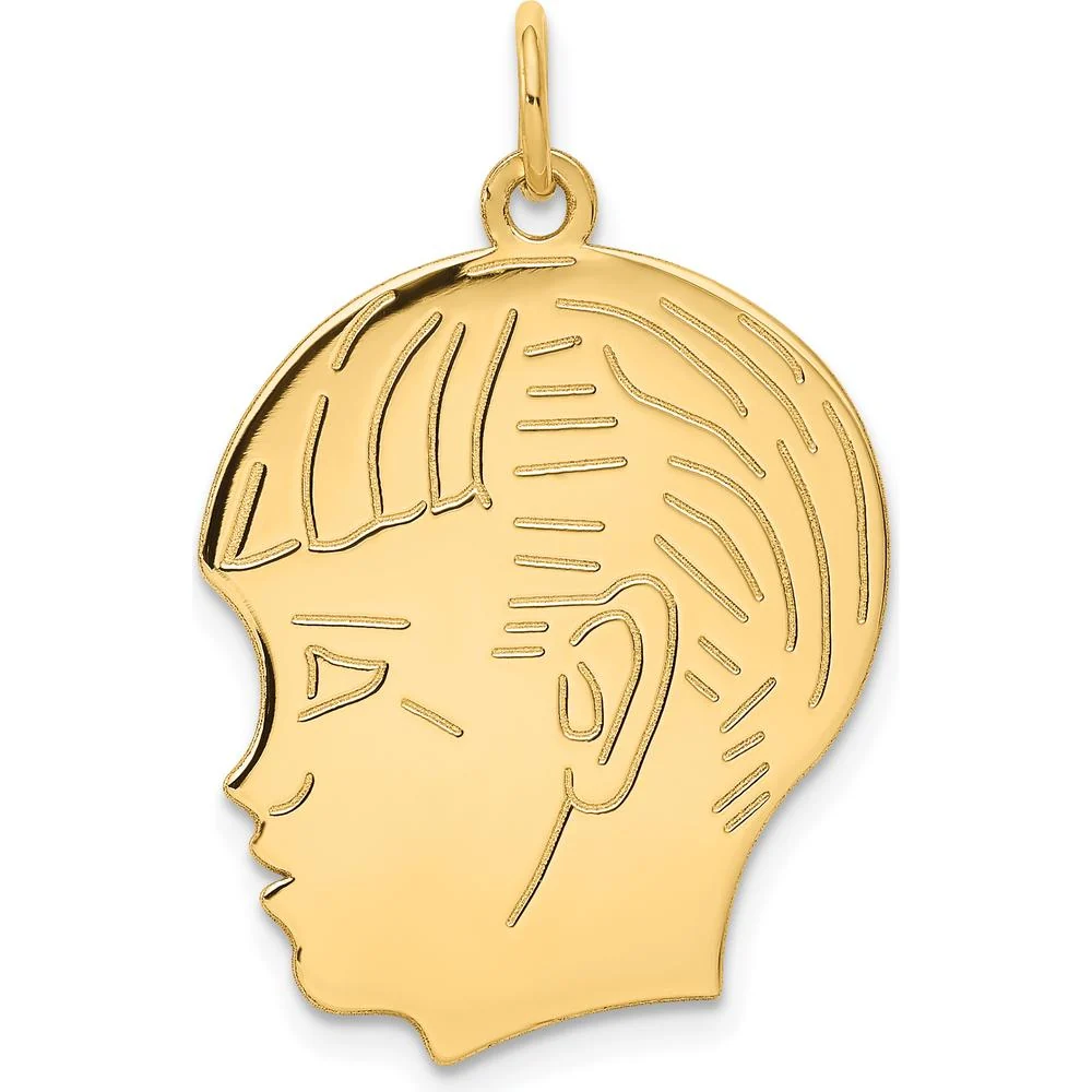 14K Yellow Gold Personalized Engravable Boy Head Charm - 26mm Length by Oro Pregiato