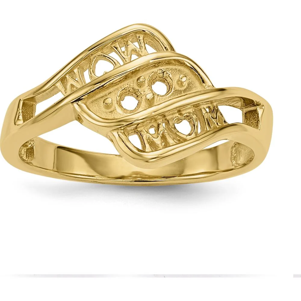 14K Yellow Gold Personalized Family Jewelry Ring Mounting with Engraving "WOW MOM" - Size 7 by Oro Pregiato - Image 7