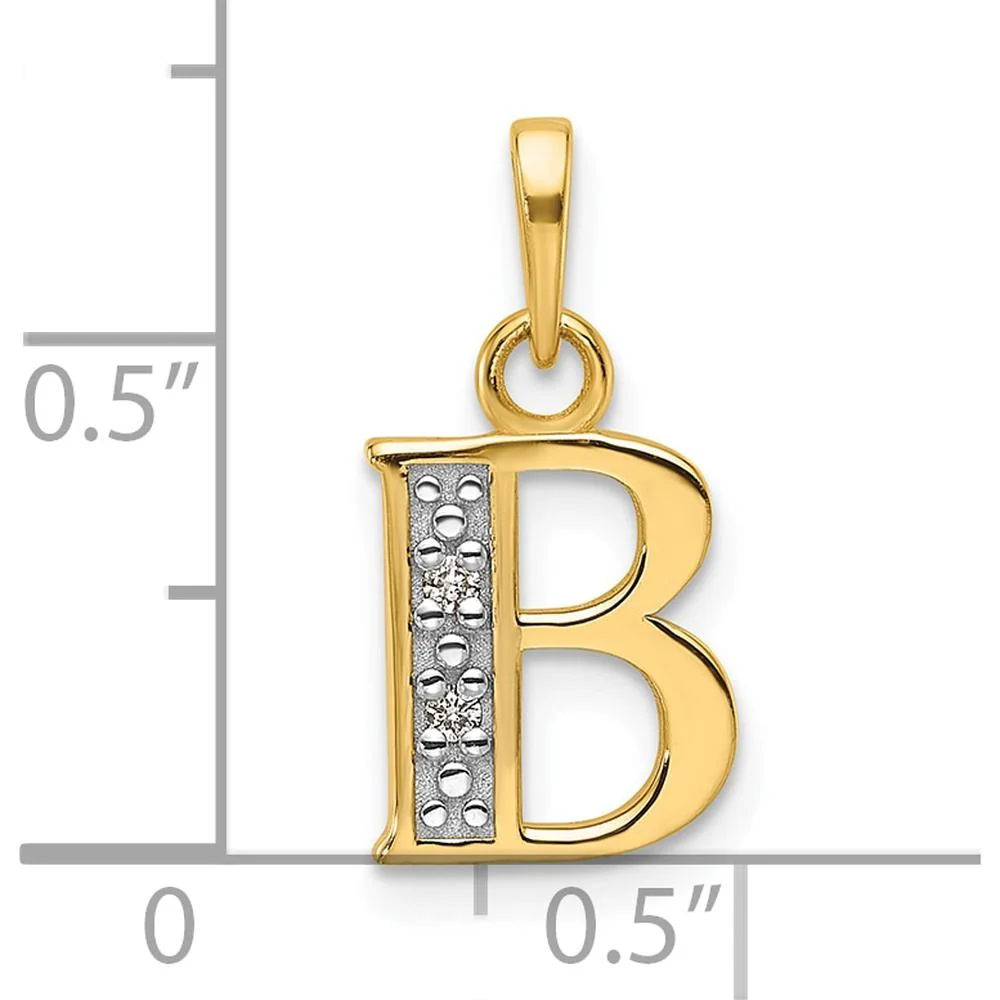14K Yellow Gold Personalized Letter "B" Pendant with White Diamond Accents - 0.01 Carat Total Diamond Weight by Oro Pregiato - Image 4