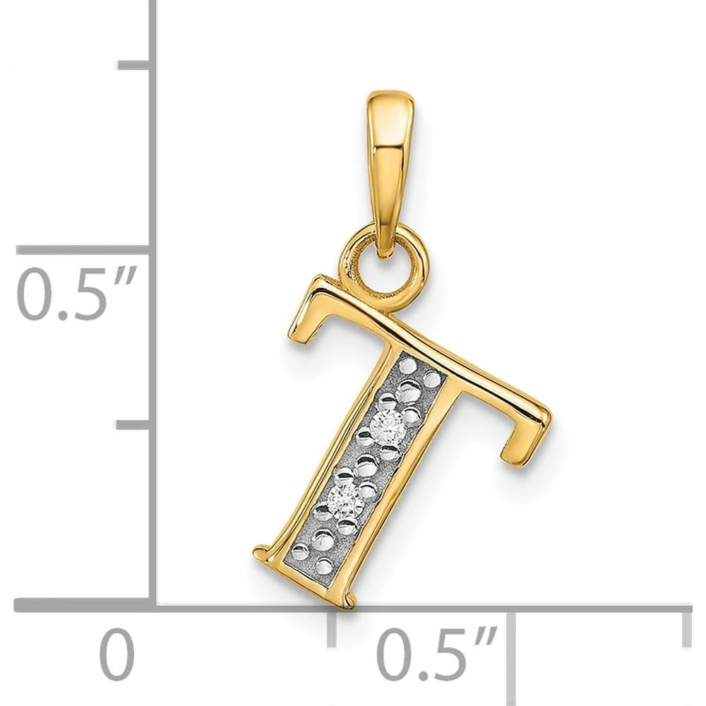 14K Yellow Gold Personalized Letter T Pendant with Round Diamond Accents - 0.01 Carat Total Diamond Weight by Oro Pregiato - Image 3