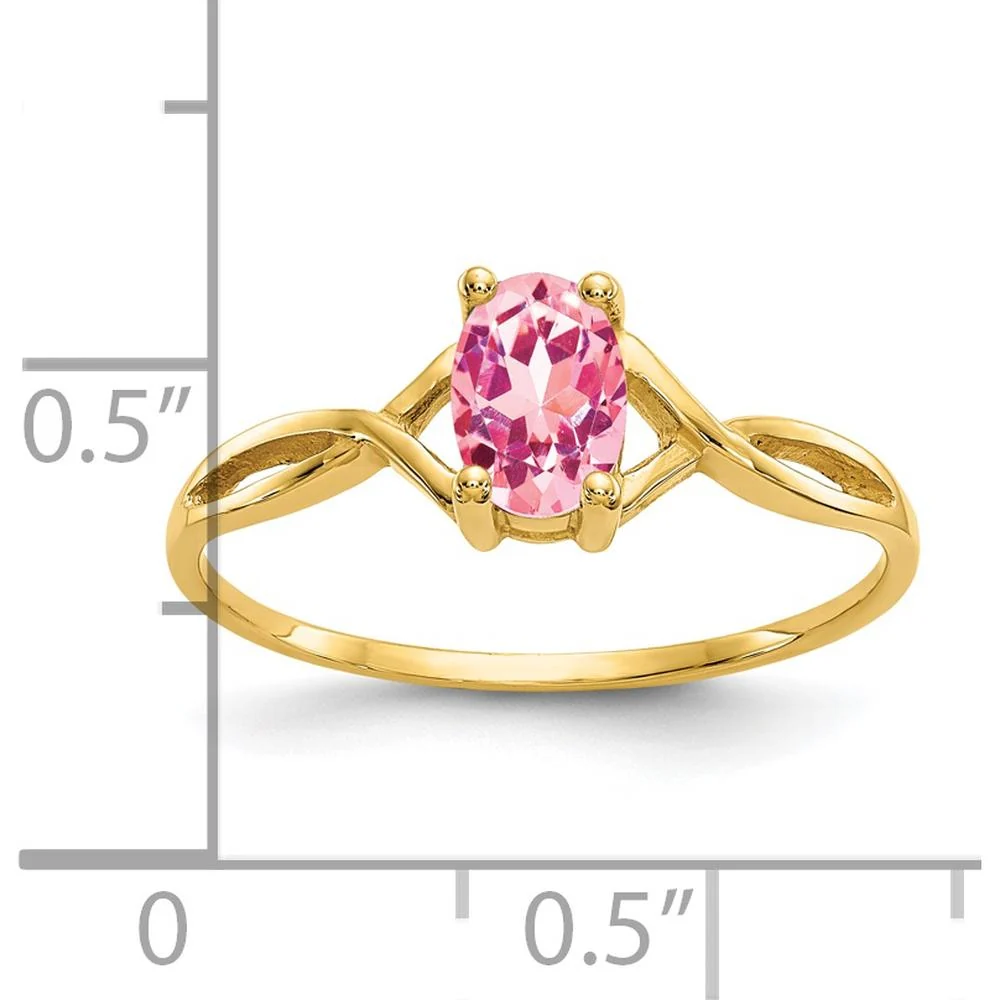14K Yellow Gold Pink Tourmaline Birthstone Ring - 0.26 Carat Oval Cut Tourmaline - Size 7 by Oro Pregiato - Image 3