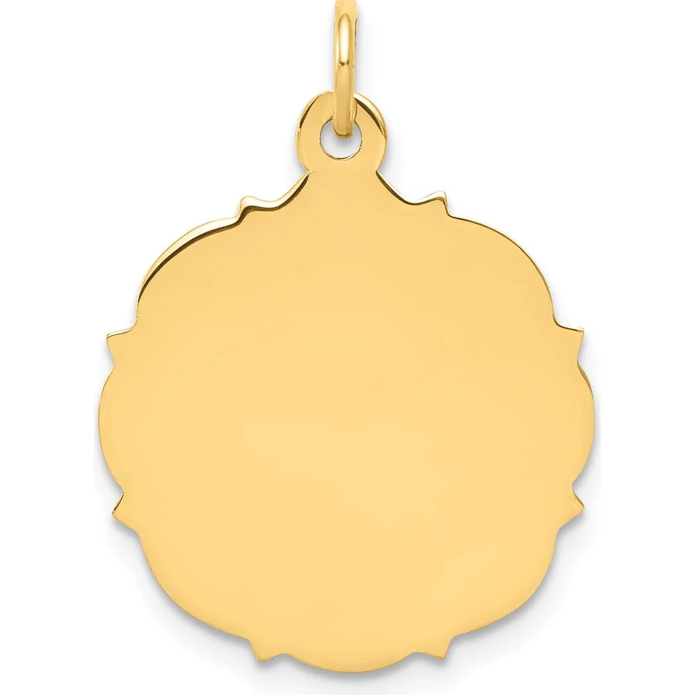 14K Yellow Gold Plain Engravable Disc Charm Pendant - 24mm Length, Polished Finish by Oro Pregiato