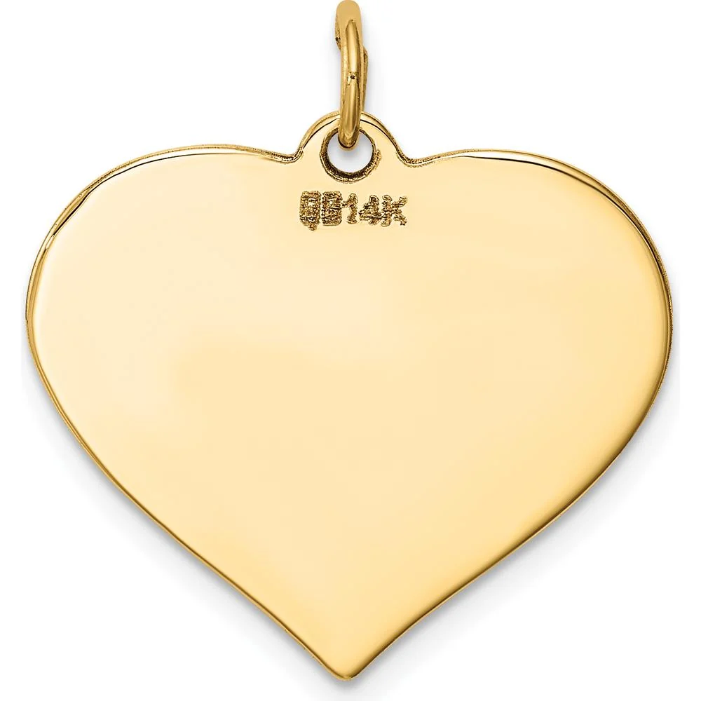 14K Yellow Gold Plain Engravable Heart Disc Charm - Polished Finish by Oro Pregiato - Image 3