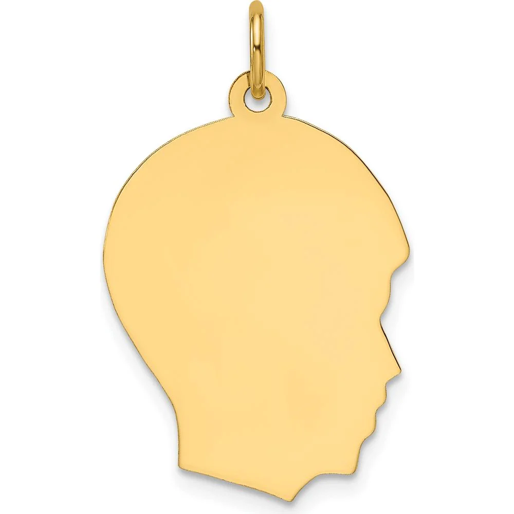 14K Yellow Gold Plain Medium Facing Right Boy Head Engravable Charm - 27.2mm Length by Oro Pregiato