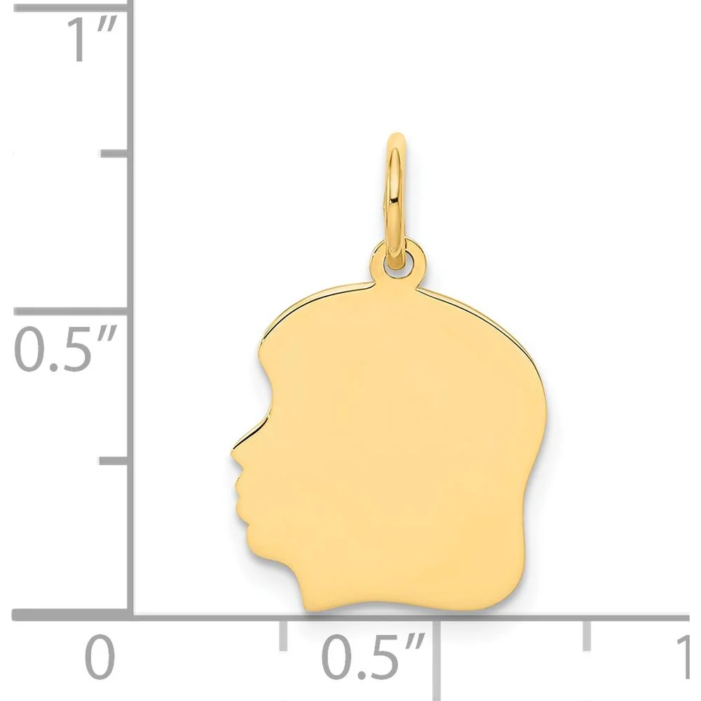 14K Yellow Gold Plain Medium Girl Head Charm - Engravable Personalized Pendant by Oro Pregiato - Image 2