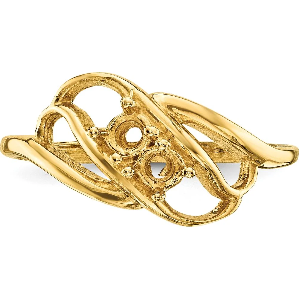 14K Yellow Gold Polished 2-Stone Customizable Mother's Ring Mounting - Size 7 by Monteluci Fine Jewelry - Image 4