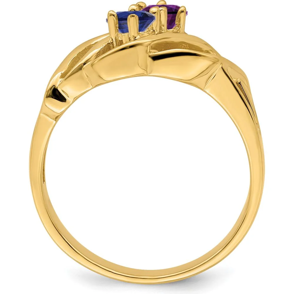 14K Yellow Gold Polished 2-Stone Mother's Ring Mounting - Customizable Setting for Birthstones or Gemstones - Size 7 by Monteluci Fine Jewelry - Image 3