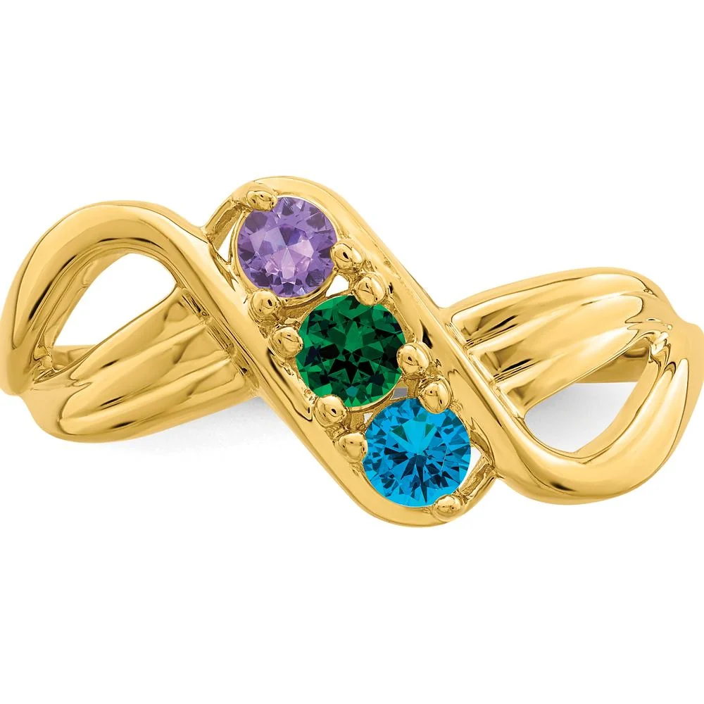 14K Yellow Gold Polished 3-Stone Mother's Ring Mounting - Customizable Gemstone Setting - Size 7 by Monteluci Fine Jewelry - Image 7
