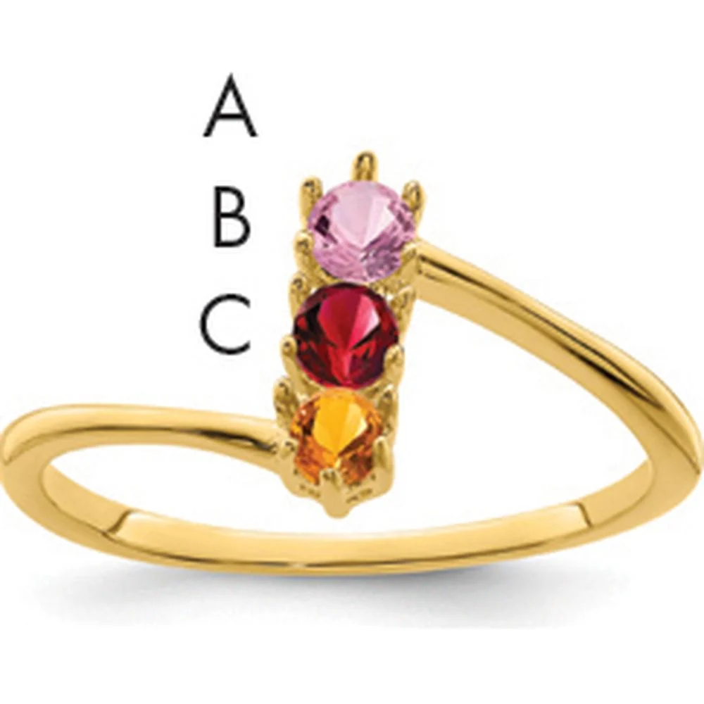14K Yellow Gold Polished 3-Stone Mother's Ring Mounting - Customizable - Size 7 by Monteluci Fine Jewelry - Image 2