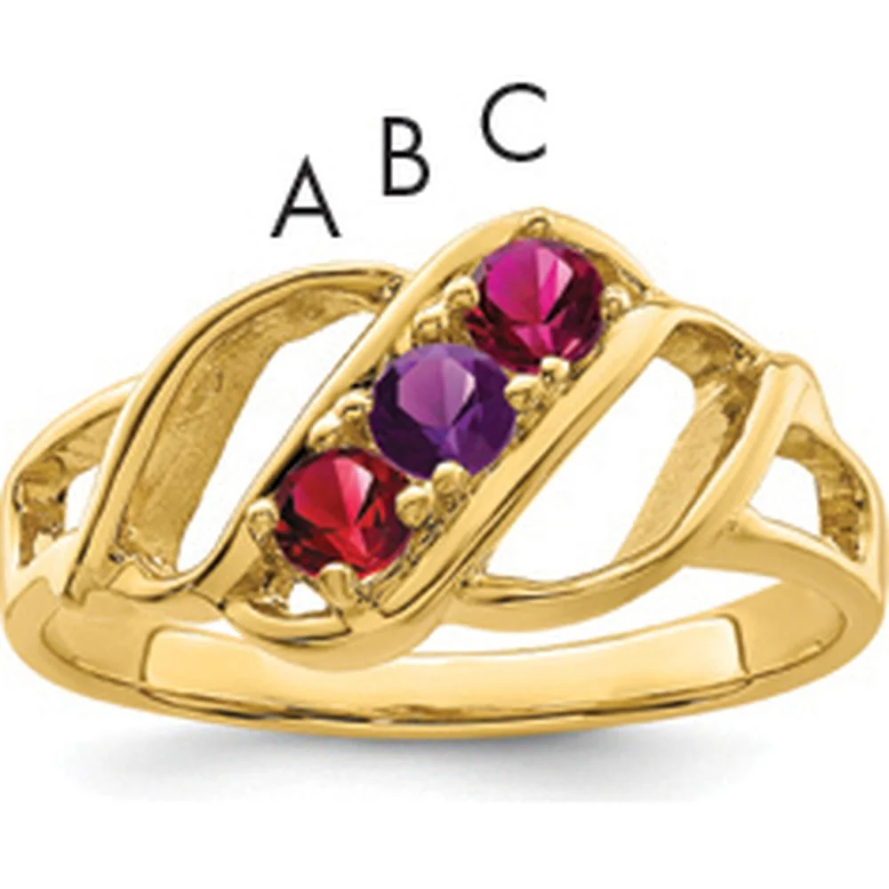 14K Yellow Gold Polished 3-Stone Mother's Ring Mounting - Customizable - Size 7 by Monteluci Fine Jewelry - Image 2