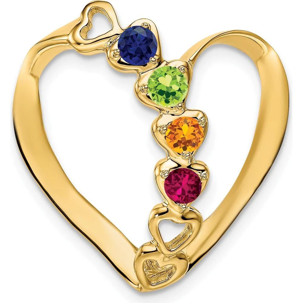 14K Yellow Gold Polished 4-Stone Mother's Heart Slide Pendant Mounting by Oro Pregiato - Image 2