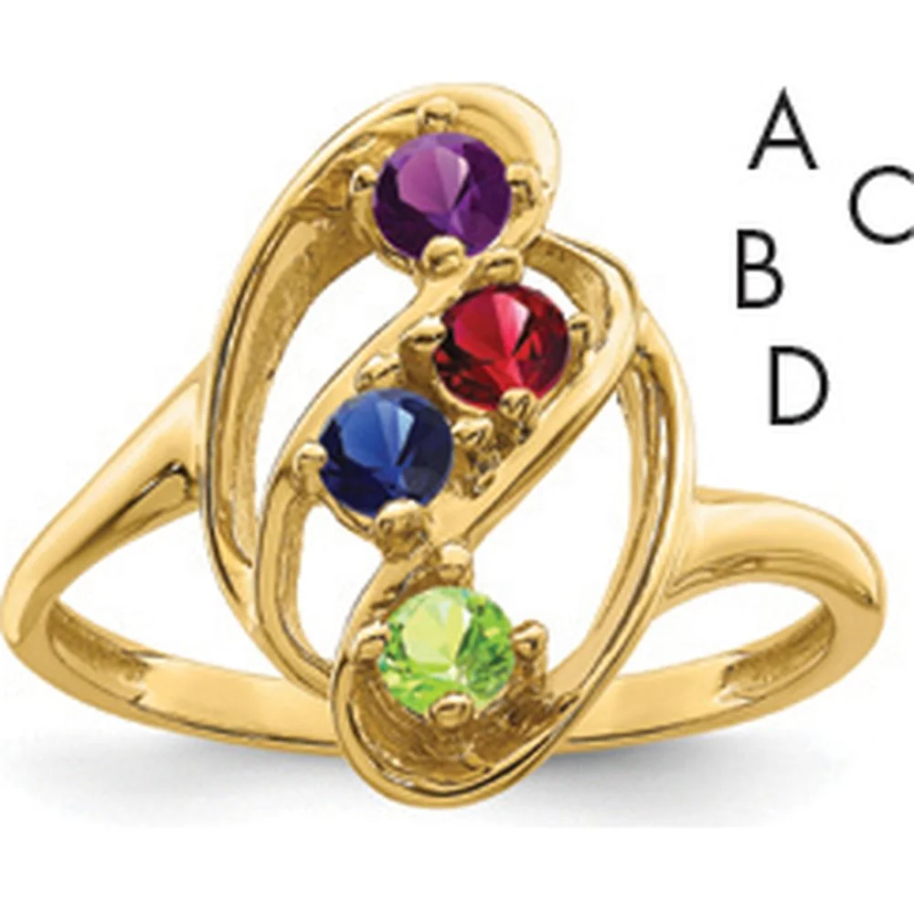 14K Yellow Gold Polished 4-Stone Mother's Ring Mounting - Size 7 by Oro Pregiato - Image 2