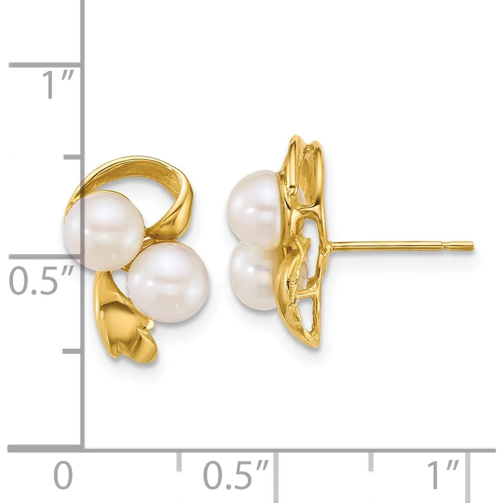 14K Yellow Gold Polished 5-6mm Button Freshwater Cultured Pearl Post Earrings by Monteluci Fine Jewelry - Image 3