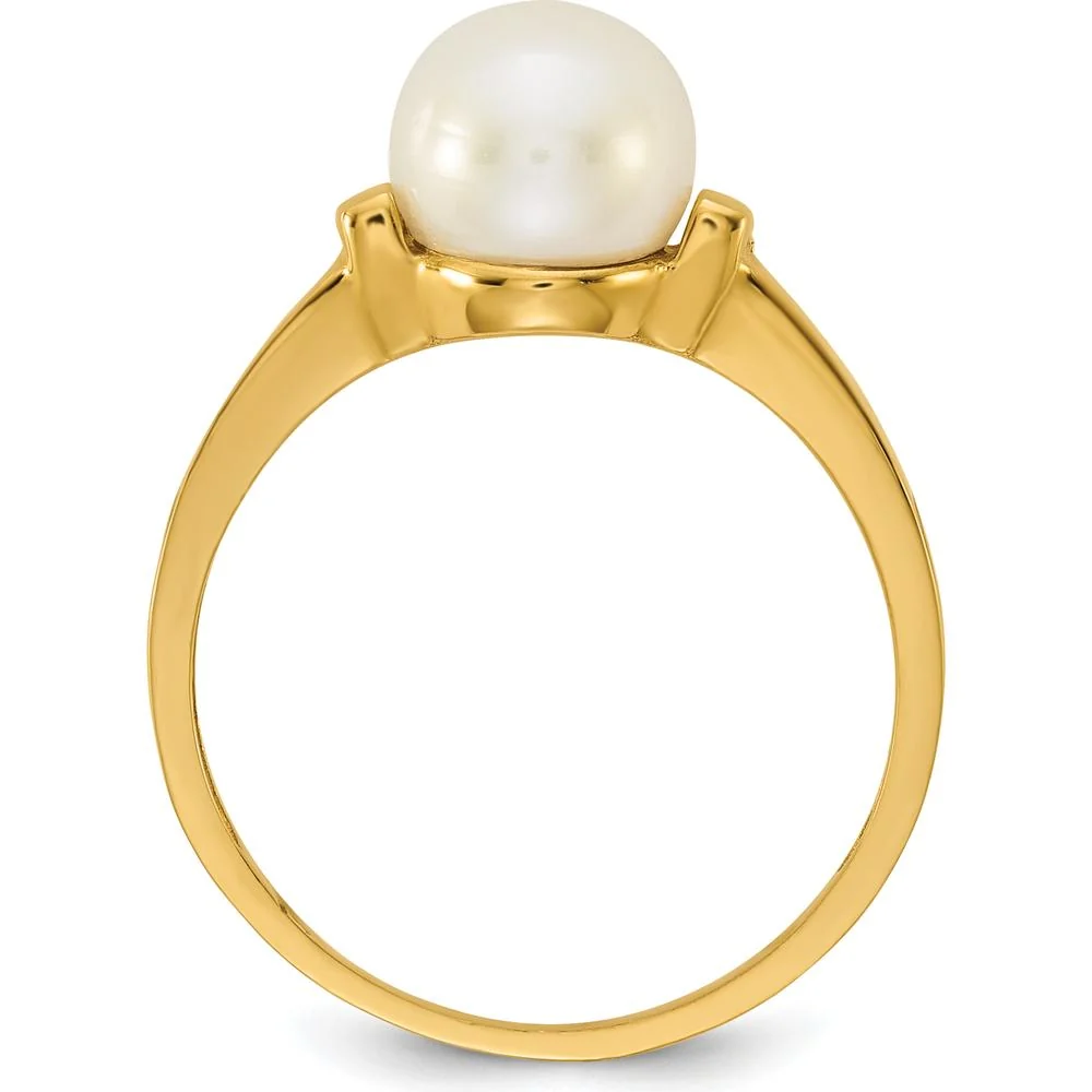 14K Yellow Gold Polished 7-8mm Button Freshwater Cultured Pearl Ring - Size 7 by Monteluci Fine Jewelry - Image 2