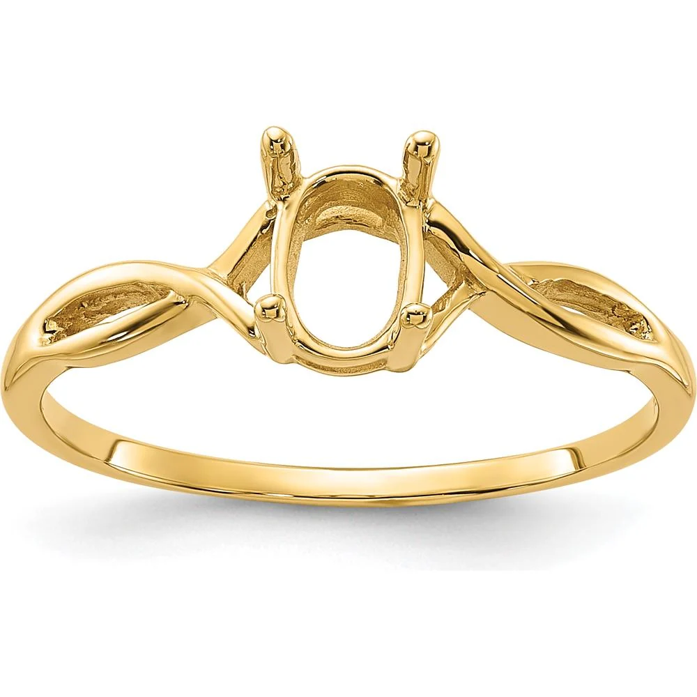14K Yellow Gold Polished 7x5mm Oval Gemstone Ring Mounting with Twisted Shank Design - Size 6 by Monteluci Fine Jewelry