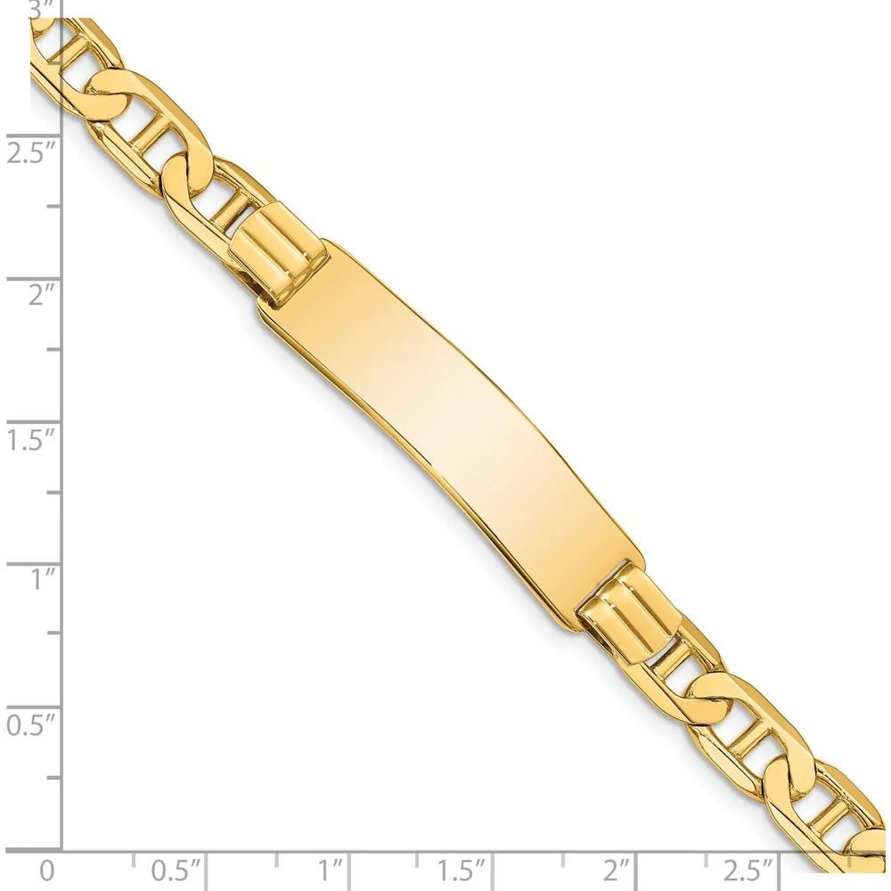 14K Yellow Gold Polished Anchor Link ID Bracelet with Solid Plate - 8" Length by Oro Pregiato - Image 4
