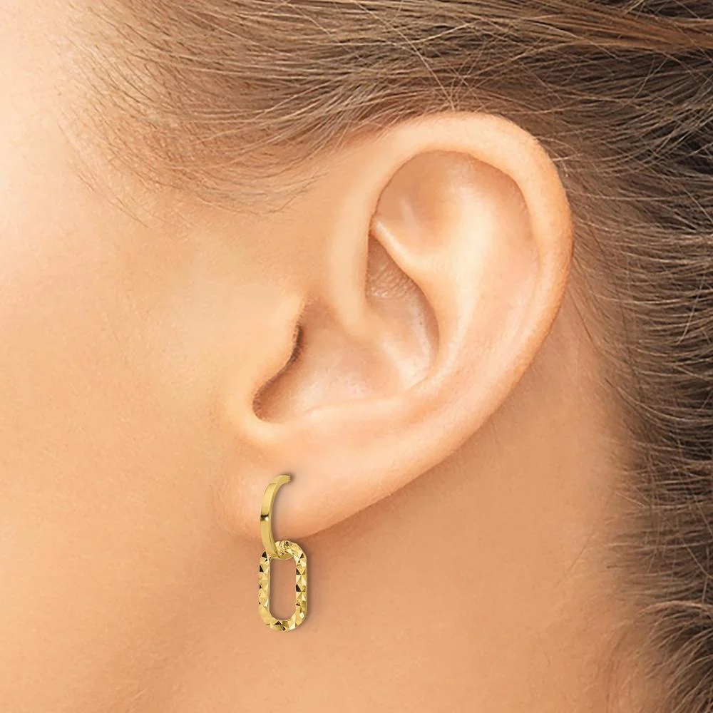 14K Yellow Gold Polished and Diamond-Cut J-Hoop Dangle Earrings by Oro Pregiato - Image 3