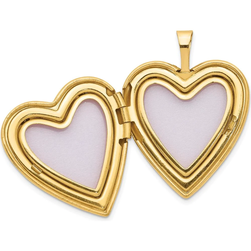 14K Yellow Gold Polished and Satin Diamond Star Heart Locket with Engravable Back - 0.010 Carat Diamond Weight by Monteluci Fine Jewelry - Image 4