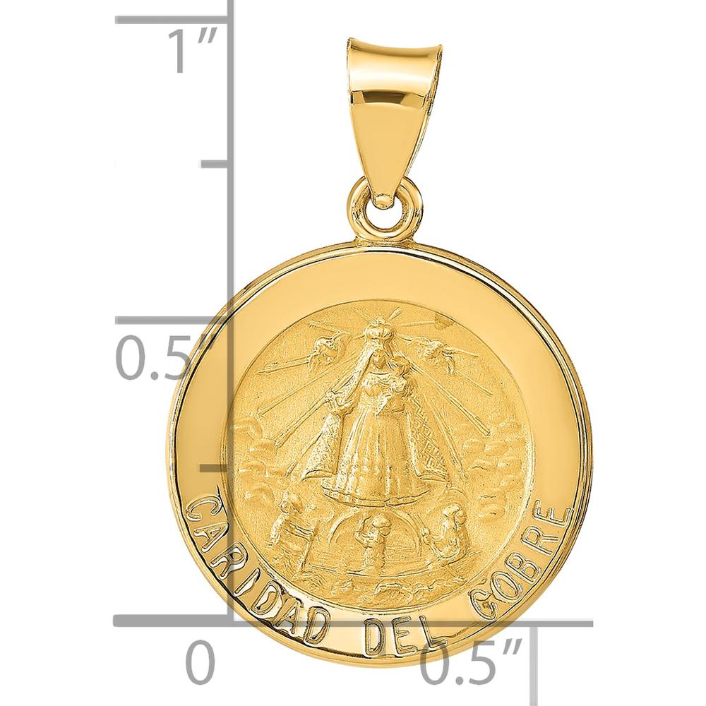 14K Yellow Gold Polished and Satin Hollow Caridad Del Cobre Medal Pendant - Spiritual Symbol of the Virgin of Charity by Oro Pregiato - Image 4