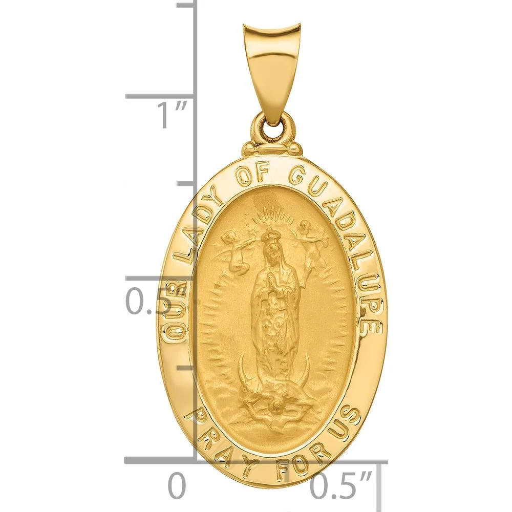 14K Yellow Gold Polished and Satin Hollow Our Lady of Guadalupe Oval Pendant by Oro Pregiato - Image 3