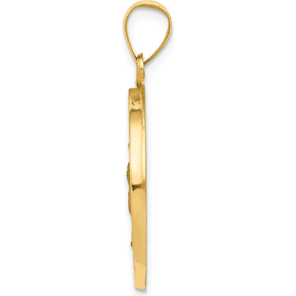 14K Yellow Gold Polished and Satin Hollow Our Lady of Guadalupe Round Pendant by Oro Pregiato - Image 2