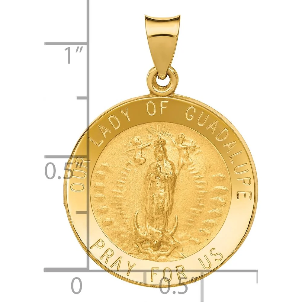 14K Yellow Gold Polished and Satin Hollow Our Lady of Guadalupe Round Pendant by Oro Pregiato - Image 3