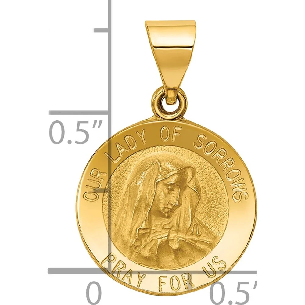 14K Yellow Gold Polished and Satin Hollow Our Lady of Sorrows Medal Pendant - 22.5mm by Oro Pregiato - Image 3