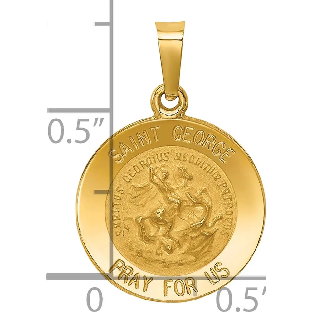 14K Yellow Gold Polished and Satin Hollow Saint George Medal Round Pendant - 22mm by Oro Pregiato - Image 3