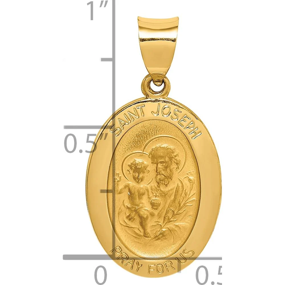 14K Yellow Gold Polished and Satin Hollow St. Joseph Medal Oval Pendant by Oro Pregiato - Image 3