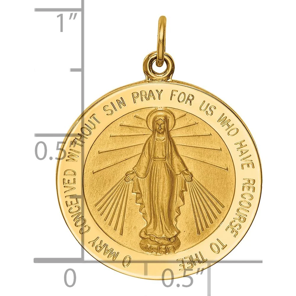 14K Yellow Gold Polished and Satin Miraculous Medal Pendant - 27.5mm Length by Oro Pregiato - Image 3
