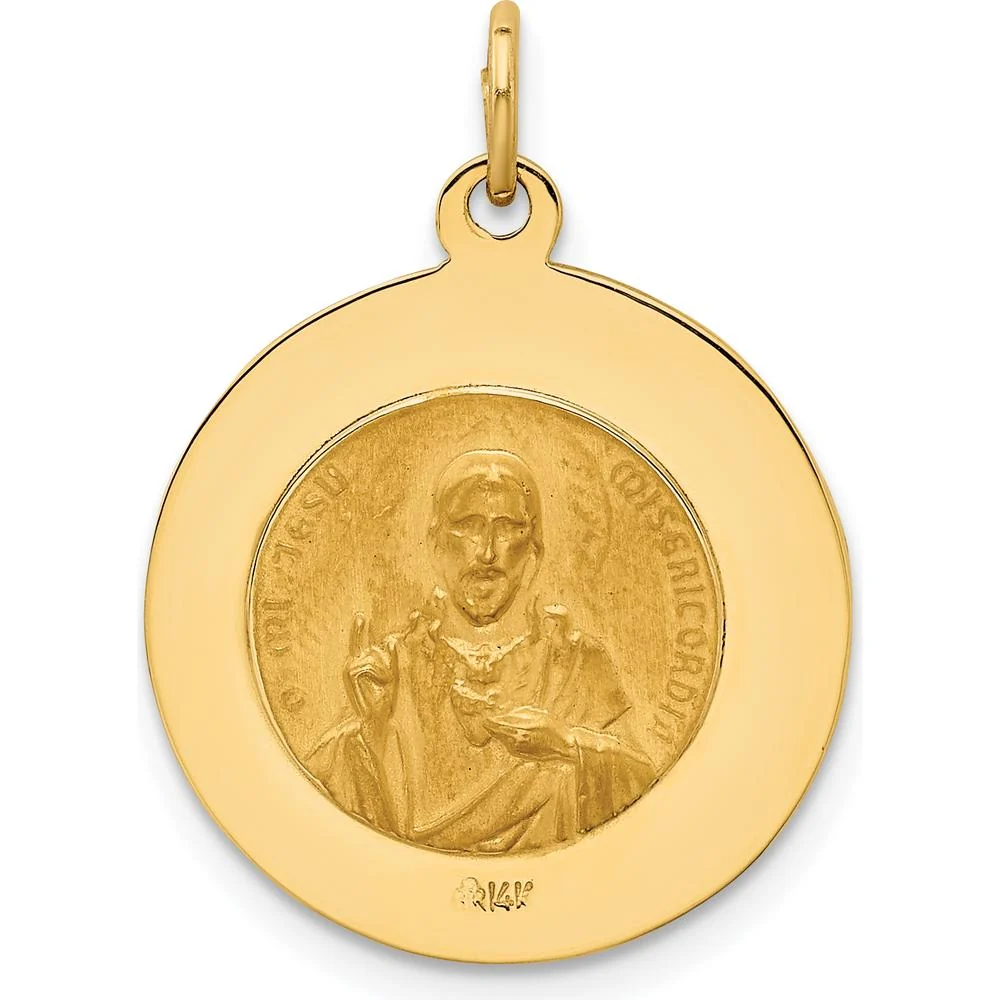 14K Yellow Gold Polished and Satin Queen of the Holy Scapular Reversible Round Pendant - 25.6mm Length by Oro Pregiato - Image 3