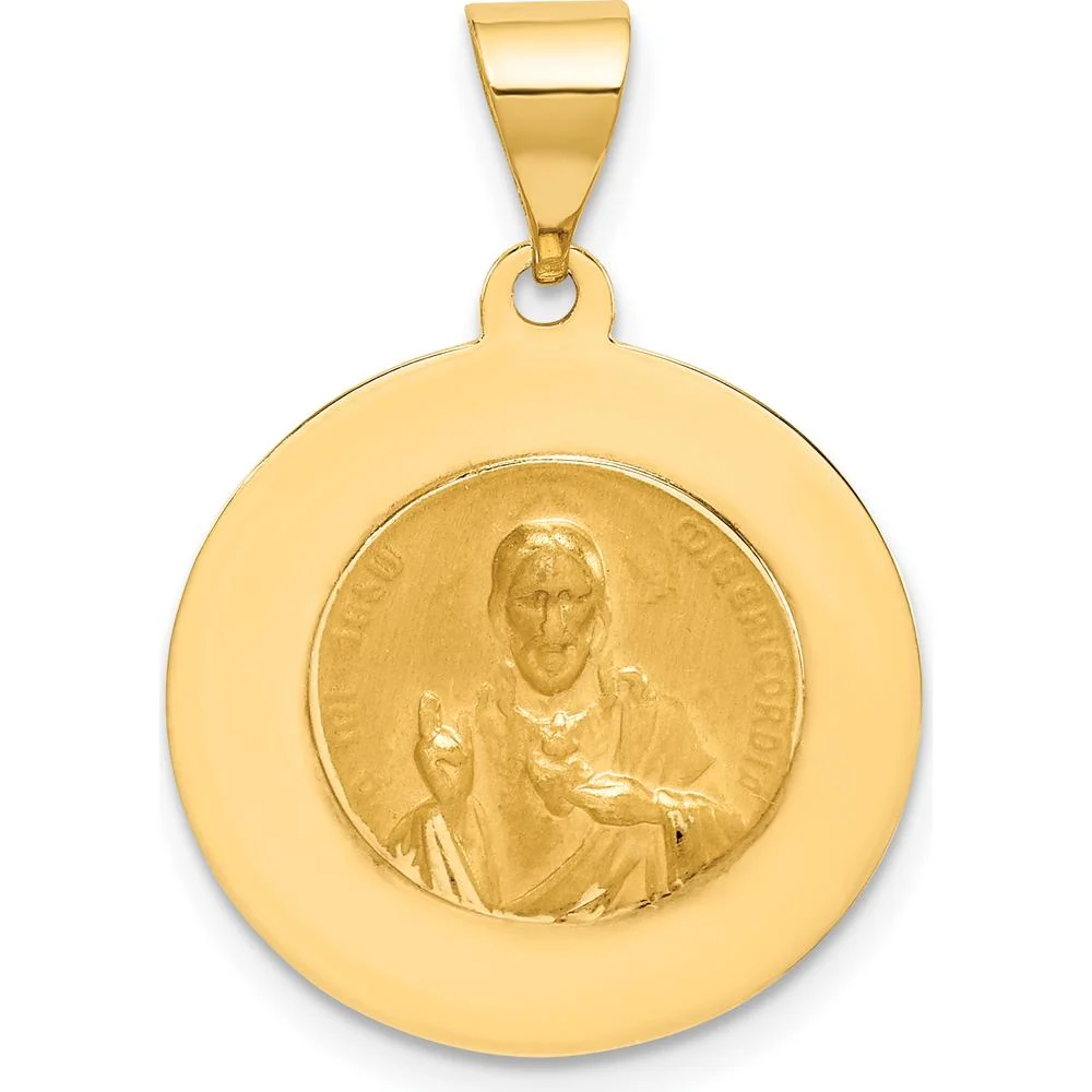 14K Yellow Gold Polished and Satin Reversible Holy Virgin Pendant with Inscribed Prayer by Oro Pregiato - Image 4