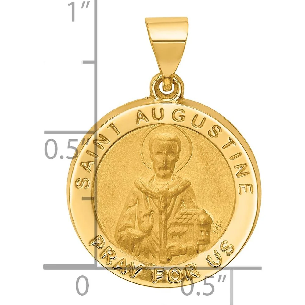 14K Yellow Gold Polished and Satin Round St. Augustine Medal Pendant - 26mm by Oro Pregiato - Image 3