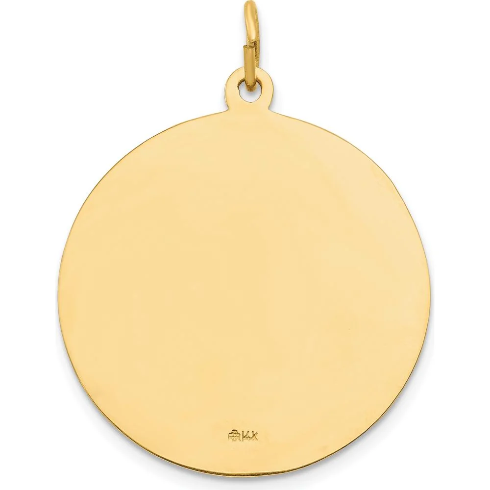 14K Yellow Gold Polished and Satin Sacred Heart of Jesus Medal Round Pendant - 33mm Length by Oro Pregiato - Image 4