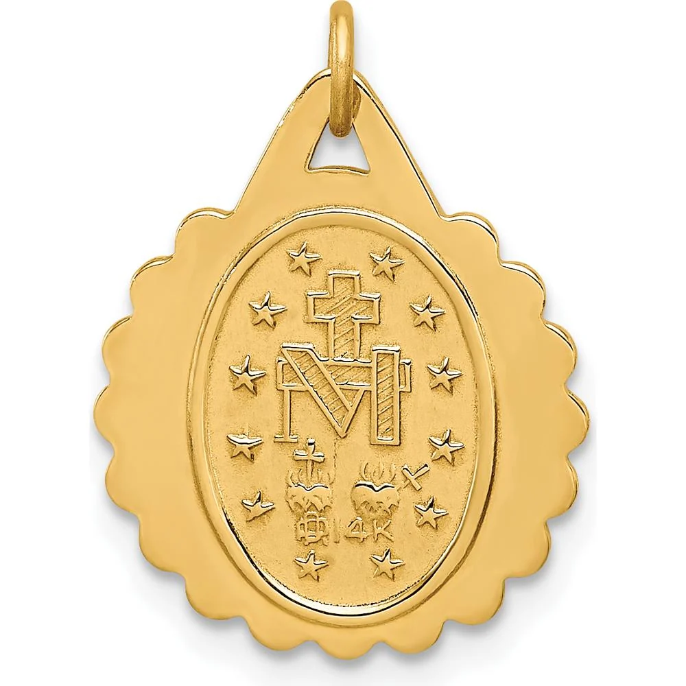 14K Yellow Gold Polished and Satin Small Round Scalloped Miraculous Medal Charm - 20mm by Oro Pregiato - Image 3