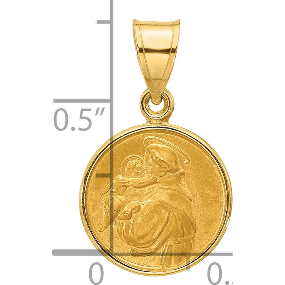 14K Yellow Gold Polished and Satin St. Anthony Medal Pendant - 21.7mm Length by Oro Pregiato - Image 4