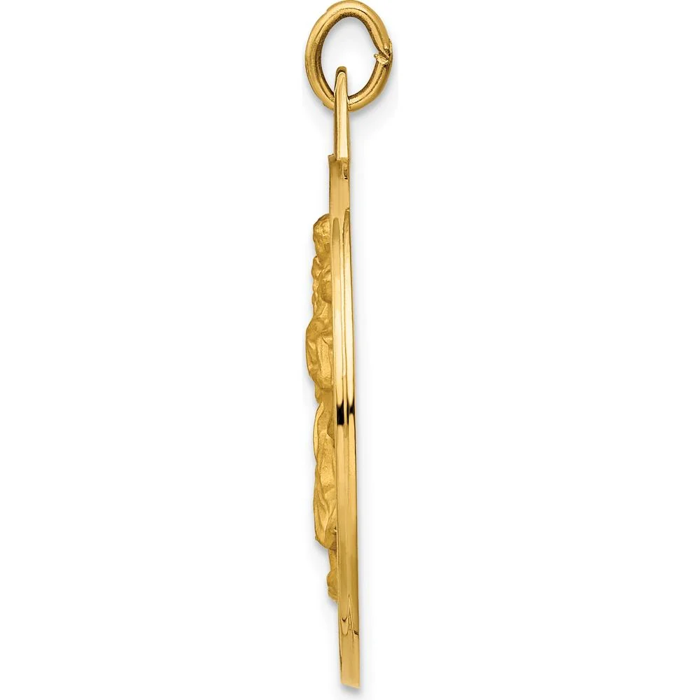 14K Yellow Gold Polished and Satin St. Christopher Medal Pendant - 30.75mm Length by Oro Pregiato - Image 2