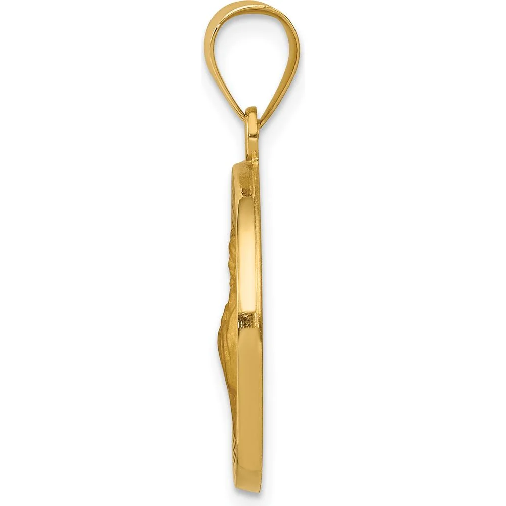 14K Yellow Gold Polished and Satin St. Francis of Assisi Medal Pendant - 26.75mm by Oro Pregiato - Image 2
