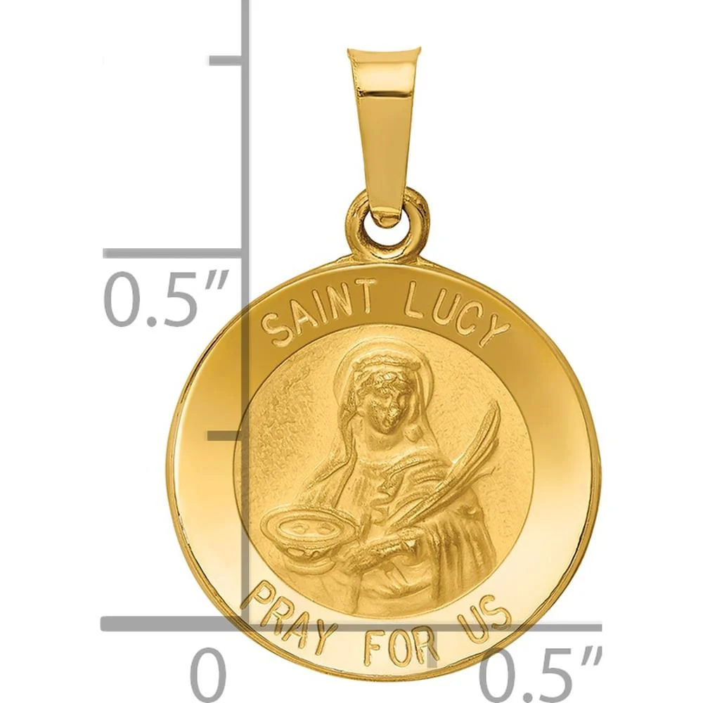 14K Yellow Gold Polished and Satin St. Lucy Medal Pendant - 17.3mm Length by Oro Pregiato - Image 3