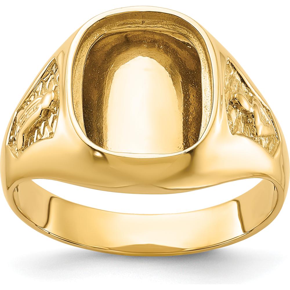 14K Yellow Gold Polished and Textured Masonic Men's Ring Mounting - 12mm x 10mm Stone Mounting - Size 10 by IBGoodman