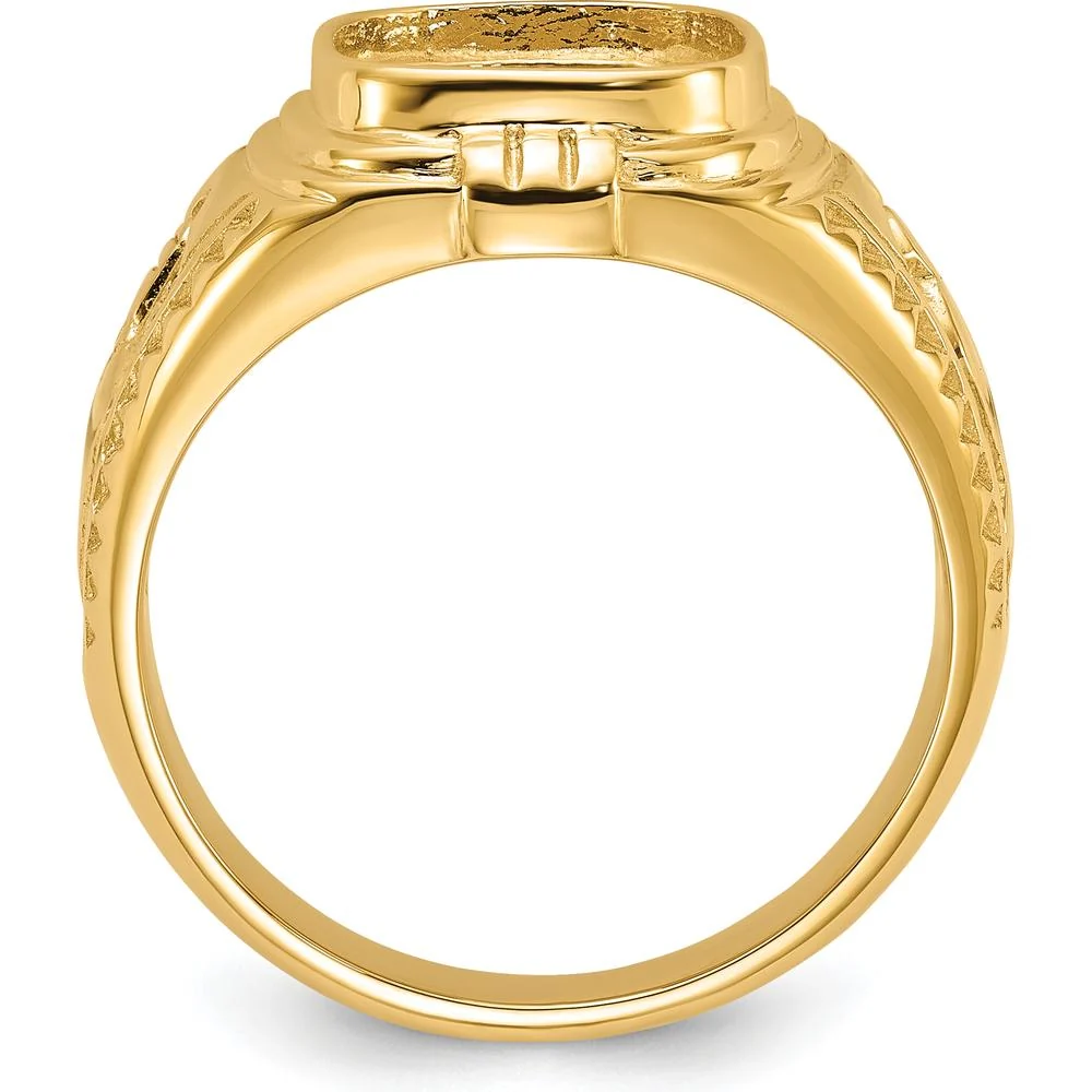 14K Yellow Gold Polished and Textured Masonic Ring Mounting - Center Stone 12.00 x 10.00mm - Size 10 by IBGoodman - Image 2