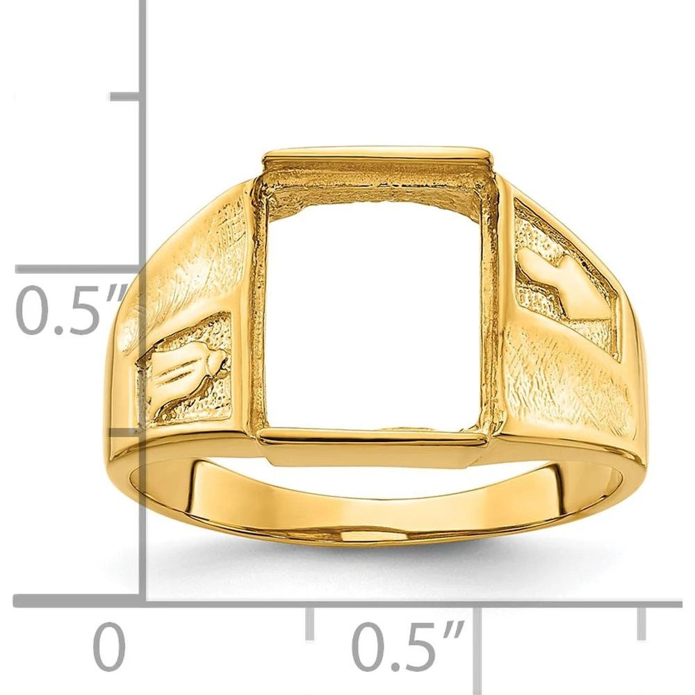 14K Yellow Gold Polished and Textured Masonic Ring Mounting for 12x10mm Rectangular Stone - Size 10 by Monteluci Fine Jewelry - Image 6