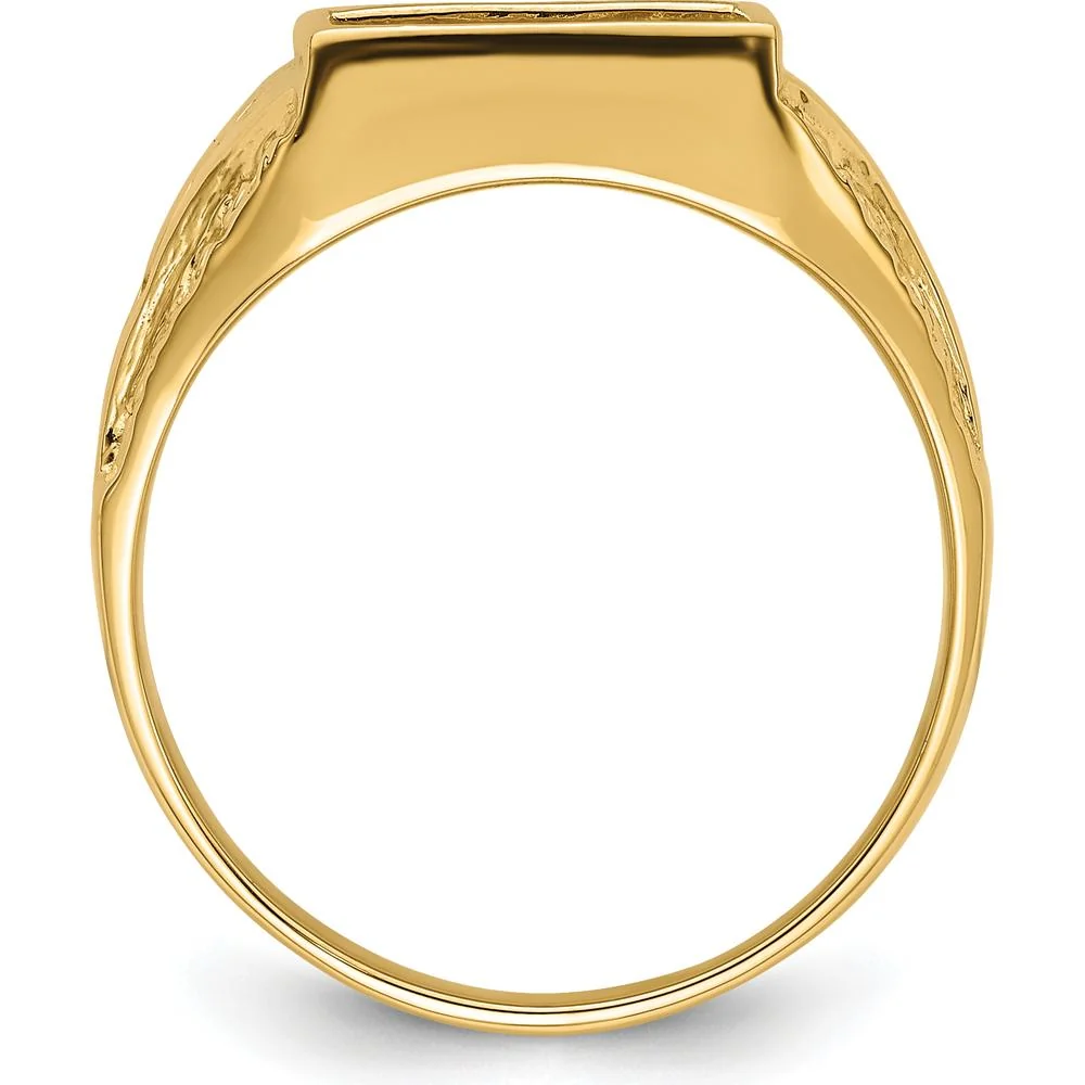 14K Yellow Gold Polished and Textured Masonic Ring Mounting with Rectangular 12x10mm Center Stone Setting - Size 10 by IBGoodman - Image 2