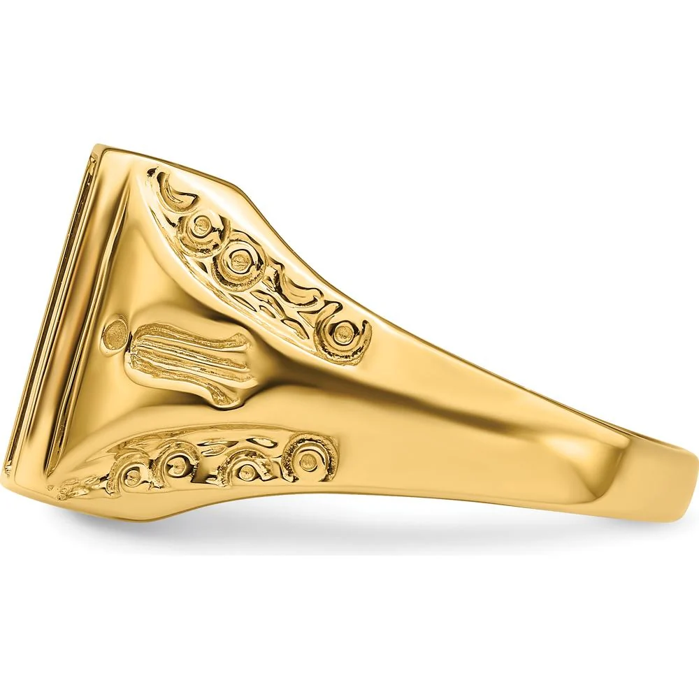 14K Yellow Gold Polished and Textured Masonic Ring Mounting with Rectangular 12x10mm Center Stone Setting - Size 10 by IBGoodman - Image 3