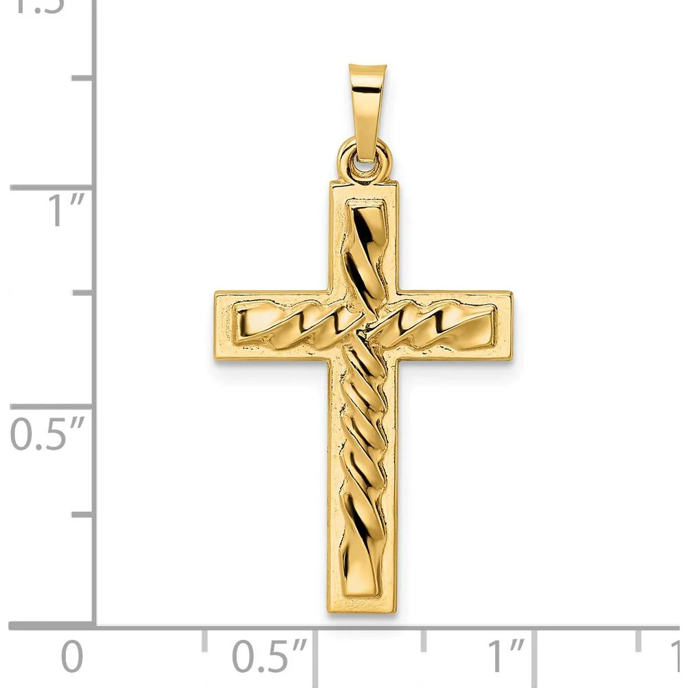 14K Yellow Gold Polished and Twisted Hollow Cross Pendant - Unisex by Oro Pregiato - Image 3