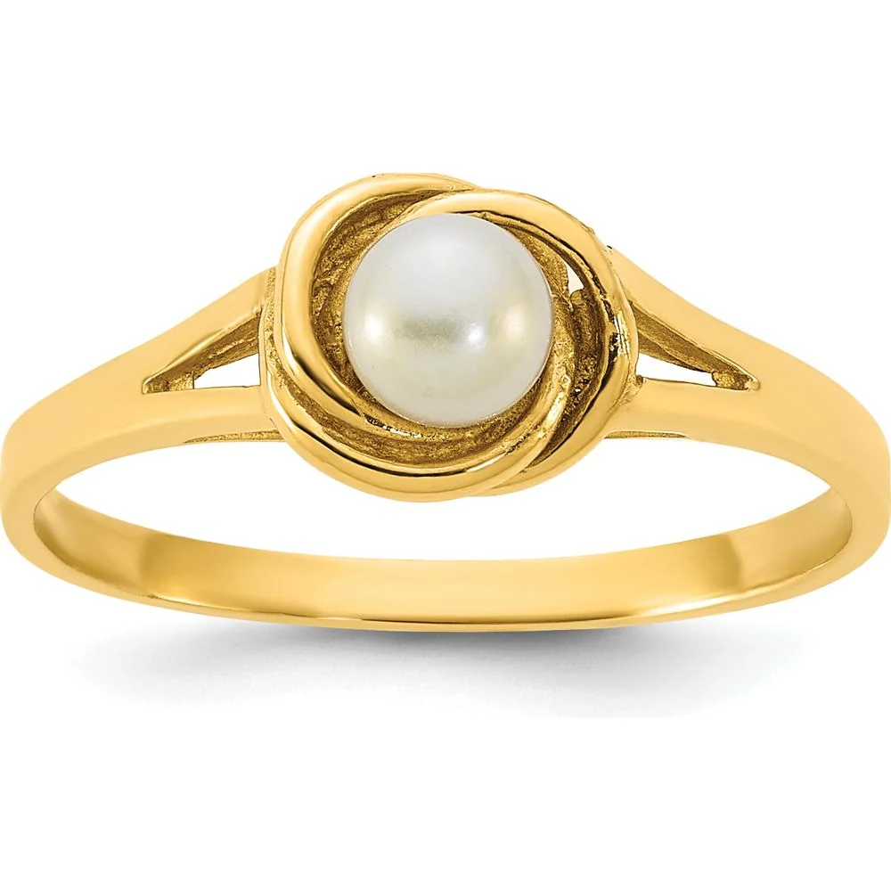 14K Yellow Gold Polished Band Ring with 4-5mm Round White Freshwater Cultured Pearl - Size 7 by Monteluci Fine Jewelry