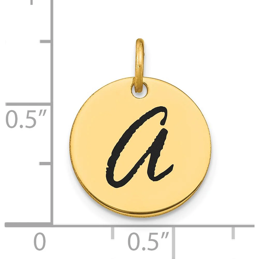 14K Yellow Gold Polished Black Enamel Letter A Initial Disk Charm by Oro Pregiato - Image 3