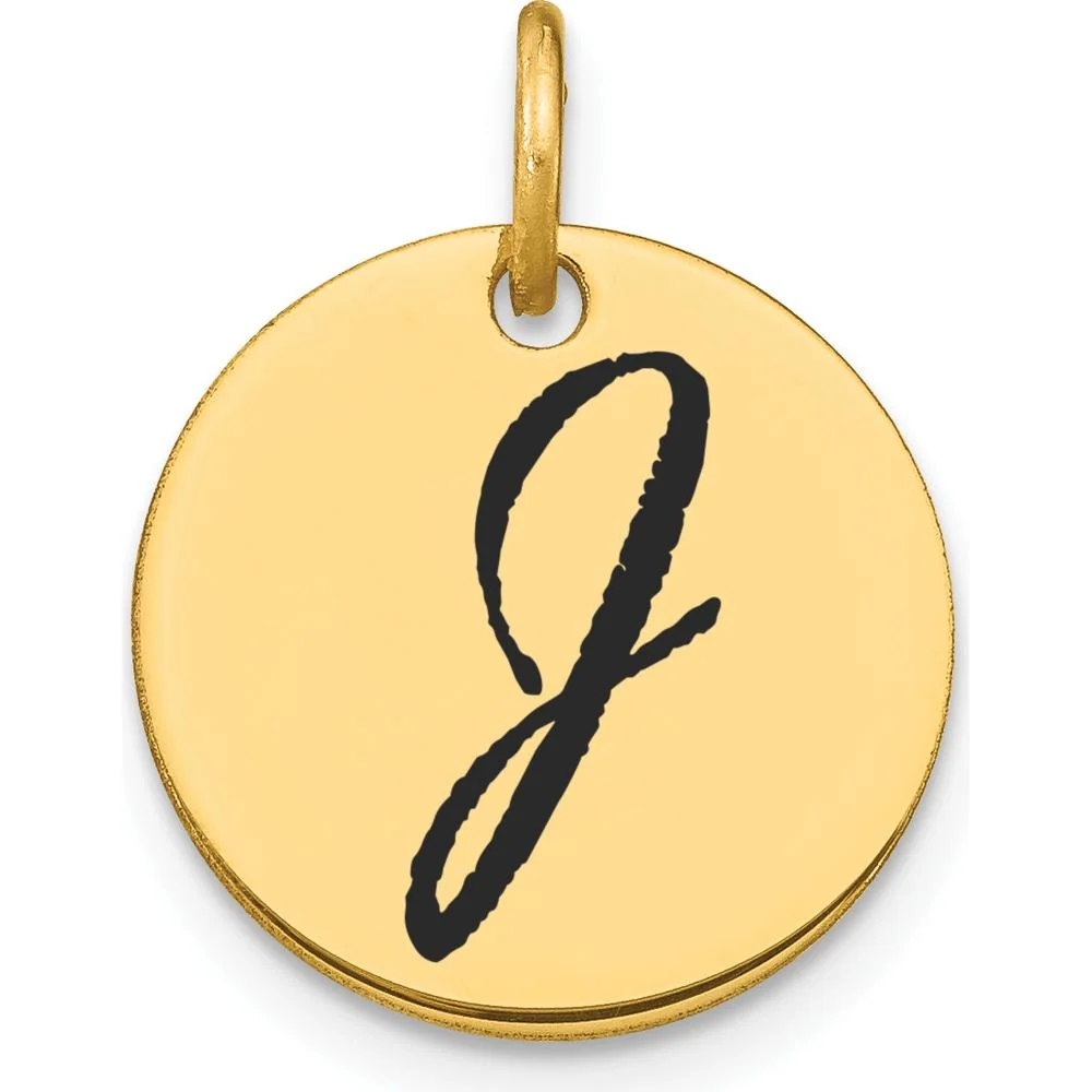14K Yellow Gold Polished Black Enamel Letter J Disk Charm by Oro Pregiato