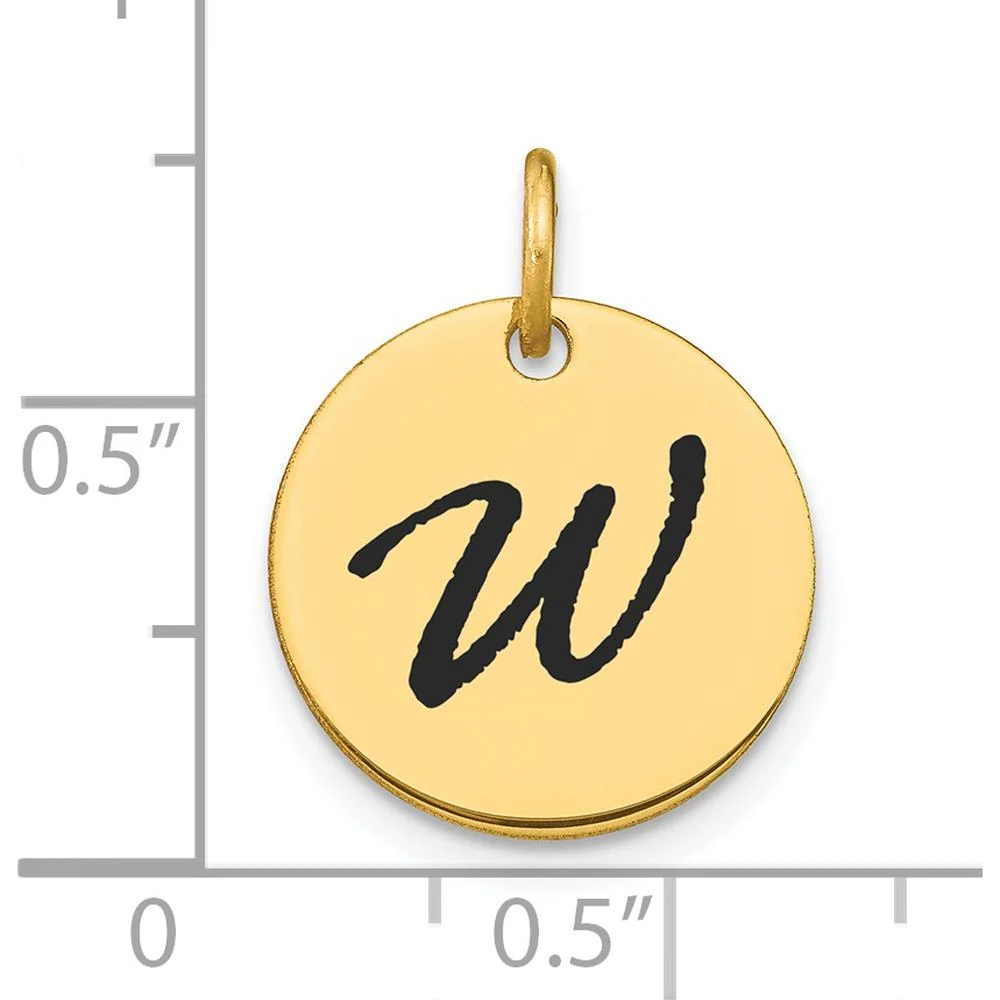 14K Yellow Gold Polished Black Enamel Letter W Initial Disk Charm - 15.24mm by Oro Pregiato - Image 3